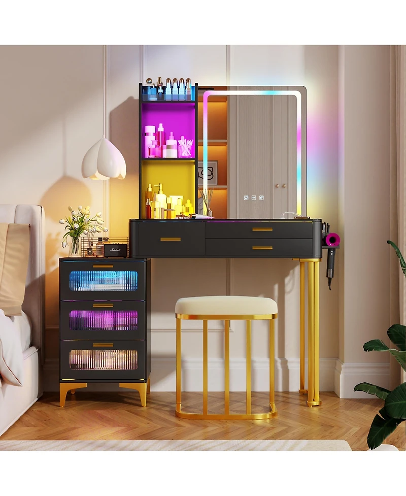 Vlsrka Vanity Makeup Desk with Mirror and Lights