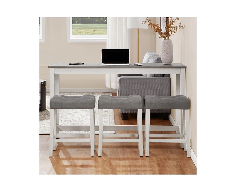 sumyeg 4-Piece Outlet Bar Set with Multi-Function Sofa Back Table and 3 Padded Stools