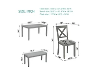 Casainc 6-Piece Grey Kitchen Counter Set with Rectangular Wooden Dining Table 4 Padded Chairs and Bench