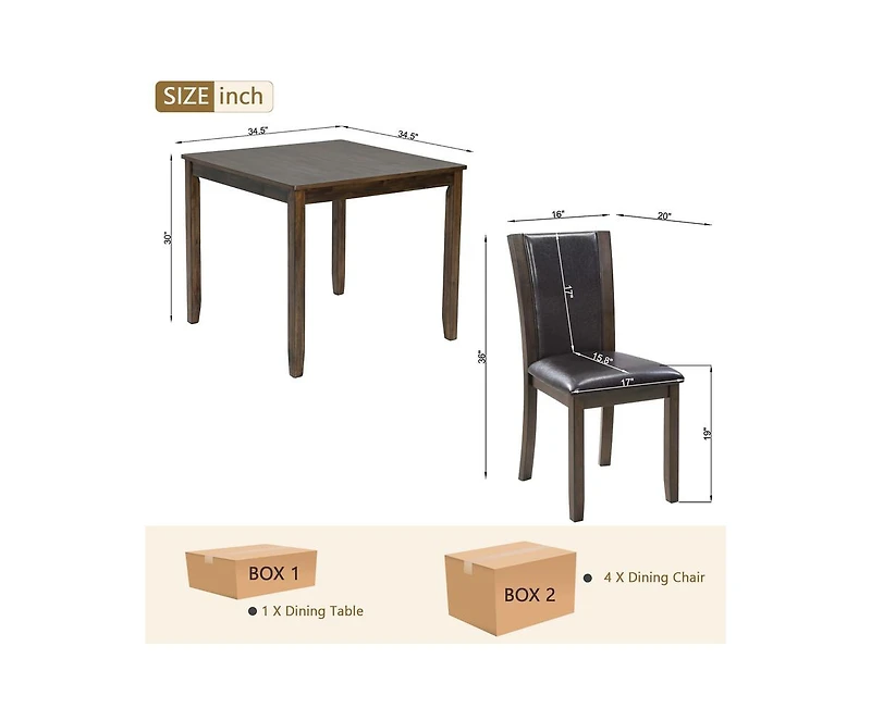 sumyeg Dark Walnut Farmhouse 5-Piece Dining Set with Wood Table and 4 Chairs