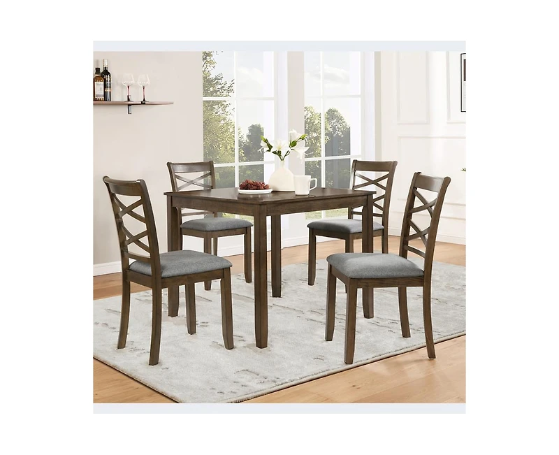 Casainc Modern Elegant 5-Piece Walnut Wood Dining Set with 4 Chairs