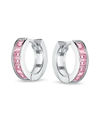 Bling Jewelry Set of 2 Baguette Cut Channel Set Kpop Blue & Pink Cz Huggie Hoop Earrings Sterling Silver