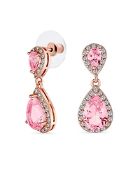 Bling Jewelry Set of 2 Pave Halo Dangle Teardrop Cubic Zirconia Pink & CleAR Cz Drop Earrings Rose Gold Plated