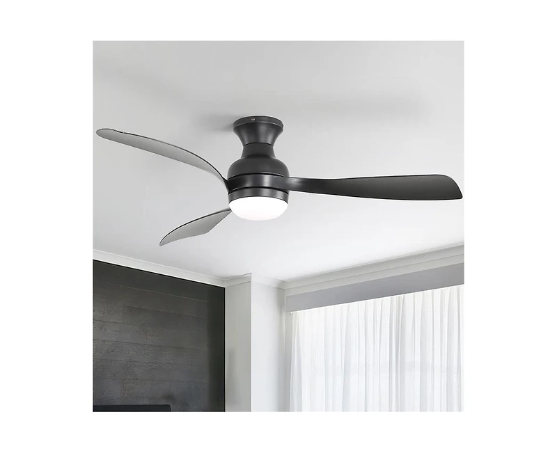 Sofucor 52-inch Modern Black 3-Blade Flush Mount Ceiling Fan with Led Light and Remote Control