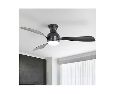 Sofucor 52-inch Modern Black 3-Blade Flush Mount Ceiling Fan with Led Light and Remote Control