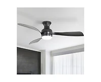 Sofucor 52-inch Modern Black 3-Blade Flush Mount Ceiling Fan with Led Light and Remote Control