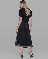 Karl Lagerfeld Paris Women's Long Mesh Pleated Midi Skirt