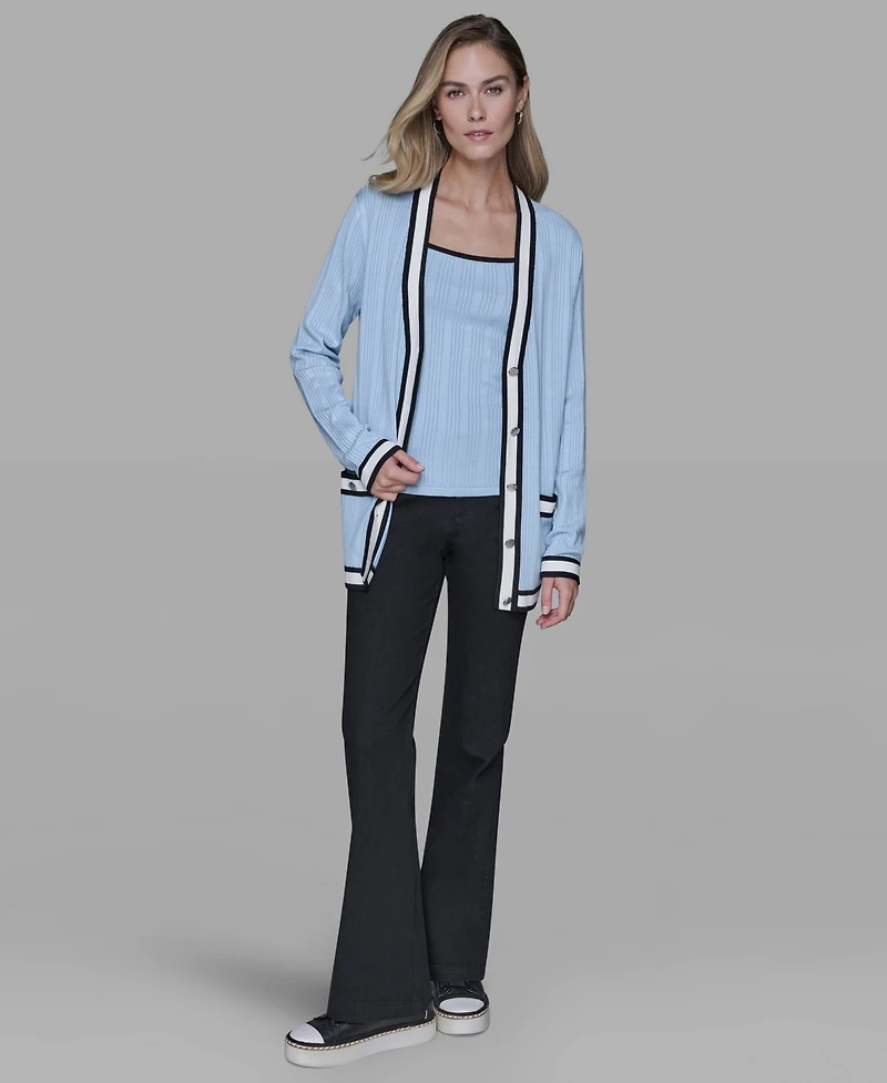 Karl Lagerfeld Paris Women's V-Neck Contrast Cardigan