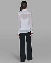 Karl Lagerfeld Paris Women's Long-Sleeve Embroidered Flower Blouse