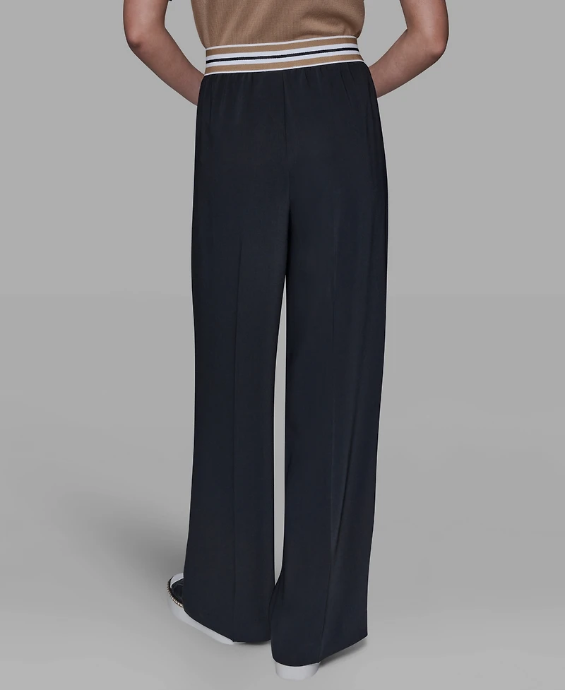 Karl Lagerfeld Paris Women's Striped Wide Leg Pull-On Pants