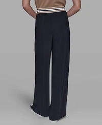 Karl Lagerfeld Paris Women's Striped Wide Leg Pull-On Pants