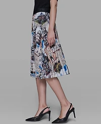 Karl Lagerfeld Paris Women's City Scene Print Pull-On Pleated Skirt