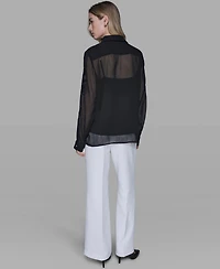 Karl Lagerfeld Paris Women's Long-Sleeve Embroidered Flower Blouse