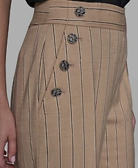 Karl Lagerfeld Paris Women's Mid Rise Striped Straight Leg Pants