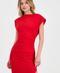 Robbie Bee Women's Ruched Side-Slit Midi Dress