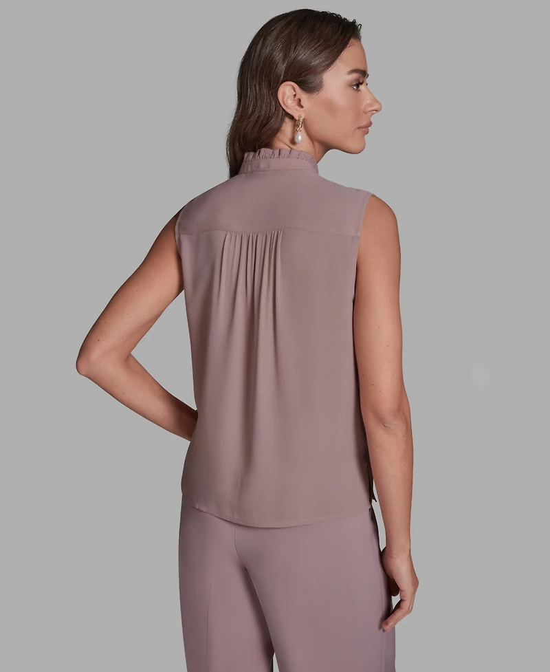 Bcbg Women's Sleeveless Button Front Ruffle Top