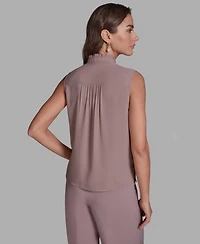 Bcbg Women's Sleeveless Button Front Ruffle Top