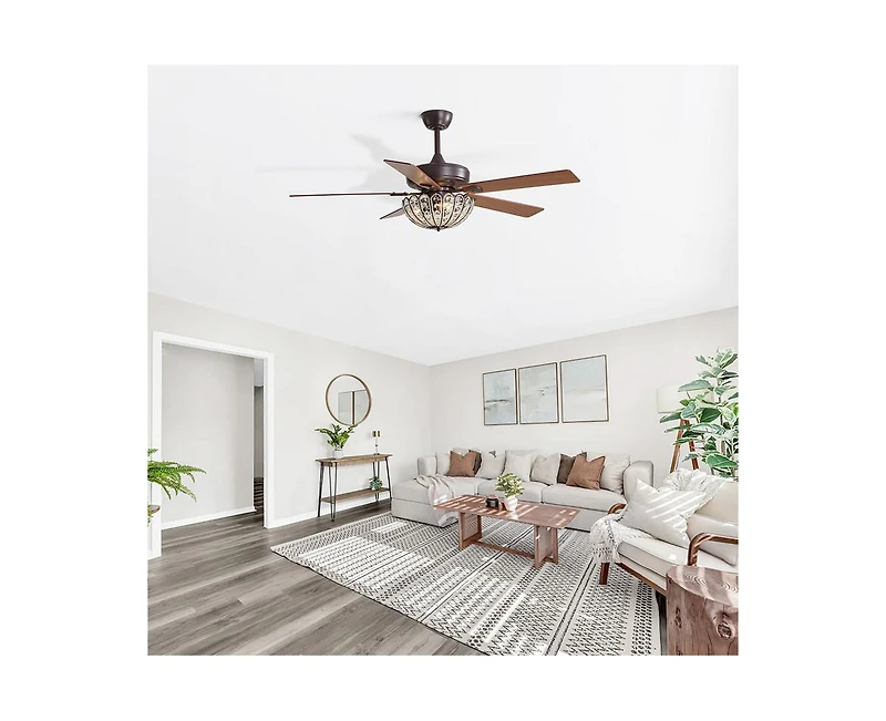 Sofucor 52-inch Elegant and Simple Brown 5-Blade Flush Mount with Remote Control and Timer Functions