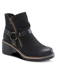 Patrizia Women's Firewood Lug Sole Booties with O-Ring Harness and Faux Fur Lining