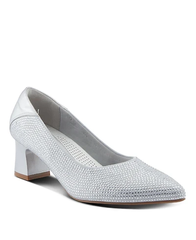 Patrizia Women's Senna Crystal-Embellished Pointed Toe Block Heel Pumps – Slip-On Dress Shoes