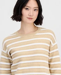 Nautica Jeans Women's Striped Braided Pointelle Sweater