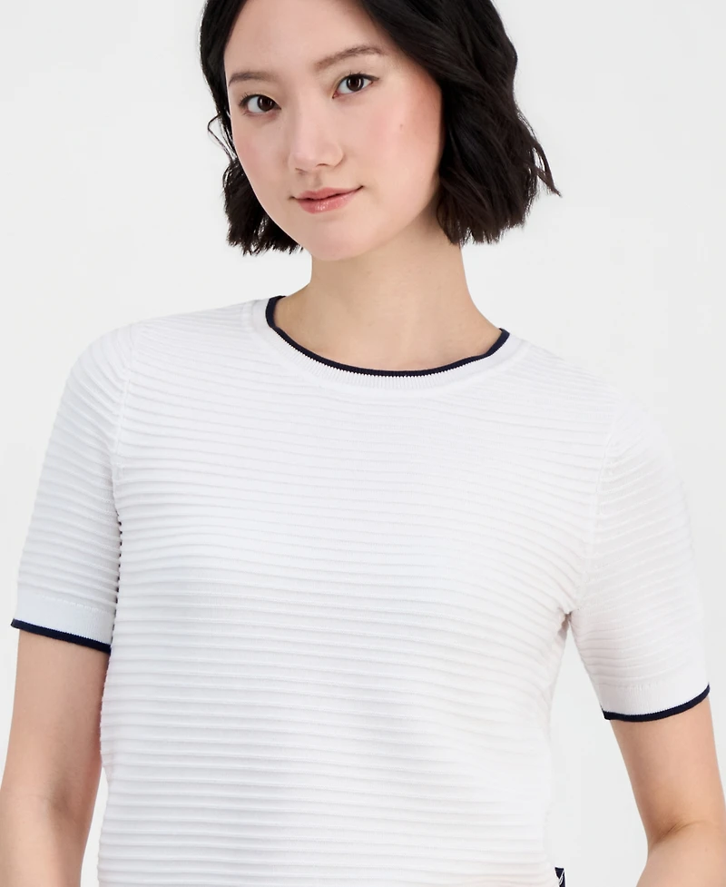 Nautica Jeans Women's Cotton Roll-Neck Raised-Stripe Sweater