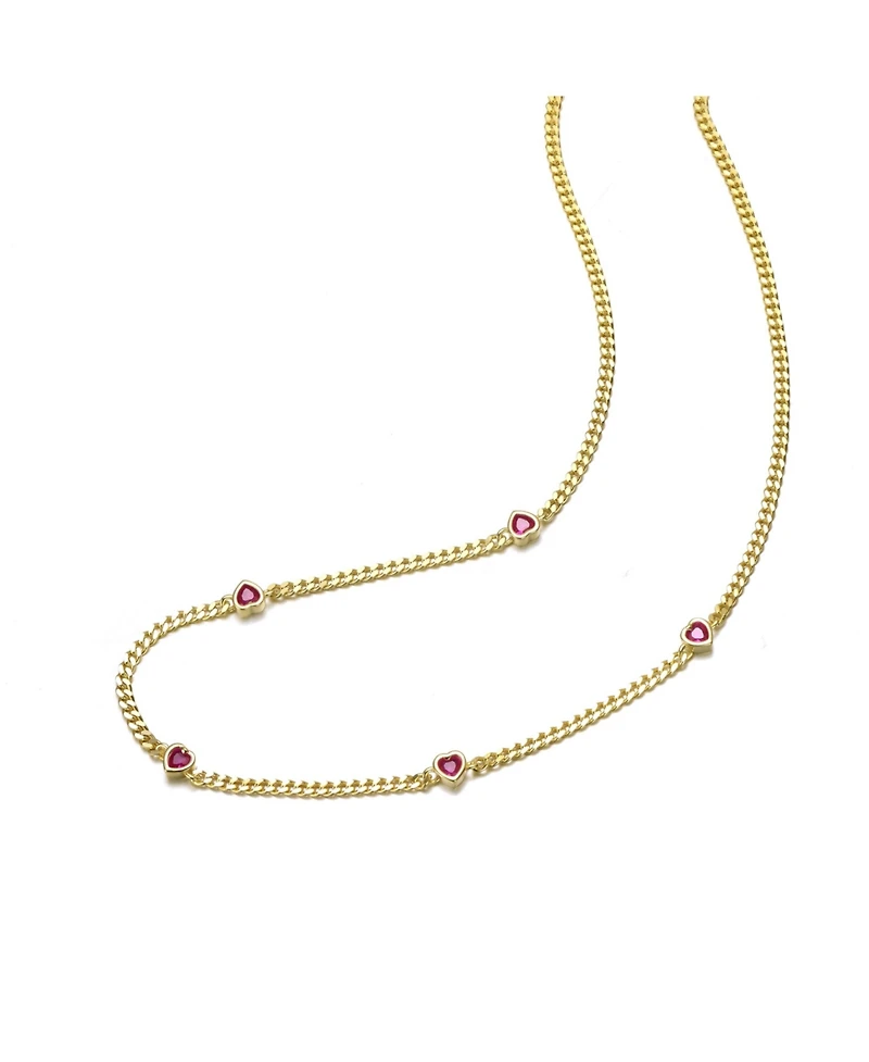14K Gold Plated with Red Heart Accents Chain Necklace