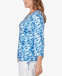 Hearts Of Palm Plus Printed 3/4 Sleeve Top
