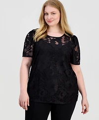 Anne Klein Plus Lace Short-Sleeve Top