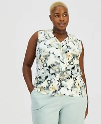 Anne Klein Plus Size Pleated V-Neck Sleeveless Knit Top