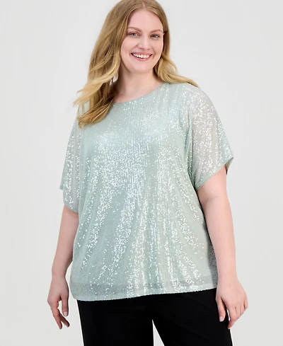 Anne Klein Plus Sequined Dolman-Sleeve Top