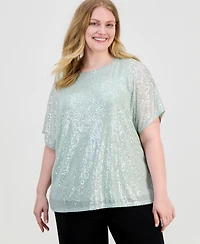 Anne Klein Plus Sequined Dolman-Sleeve Top