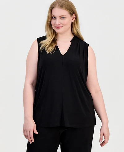 Anne Klein Plus Pleated-Shoulder Sleeveless Top