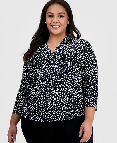 Ak Anne Klein Plus Printed Long-Sleeve Top