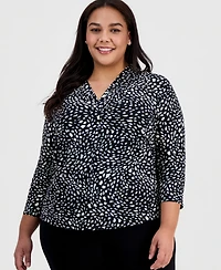 Ak Anne Klein Plus Printed Long-Sleeve Top