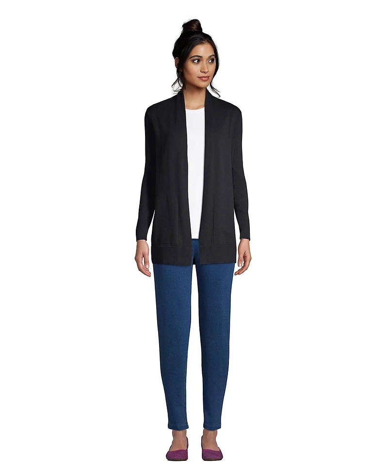 Lands' End Women's Cotton Open Long Sleeve Cardigan Sweater