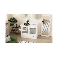 Homsee Cat Litter Box Furniture Hidden, Cats Condo Pet House with Stairs, Indoor Cat Litter House