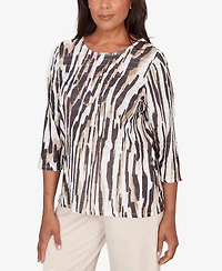 Alfred Dunner Petite Seville Animal Print Pleated Top with Necklace