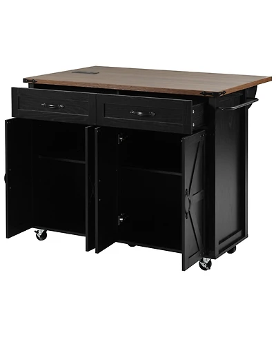 Boyel Living 53.5 Inches Farmhouse Kitchen Island ,Spice Rack and Drawer, Rolling Kitchen Cart on Wheels