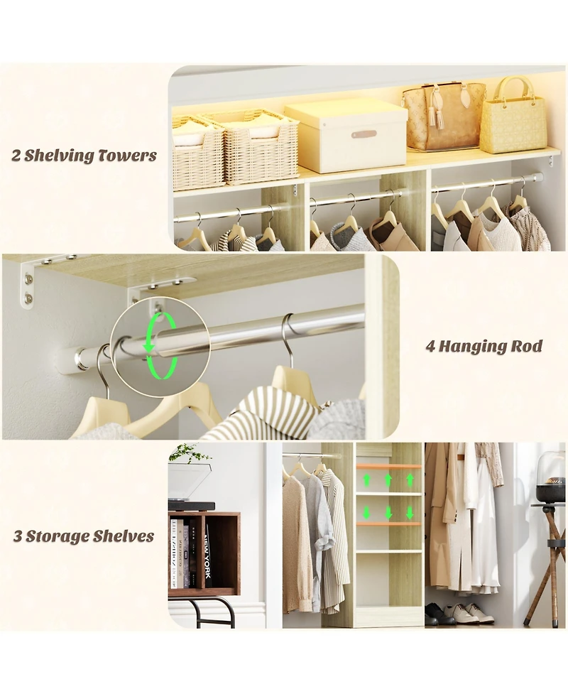 Aheaplus 4FT Small Closet Organizer with 4 Rods and 3 Shelves, 48'' Closet System for Small Space