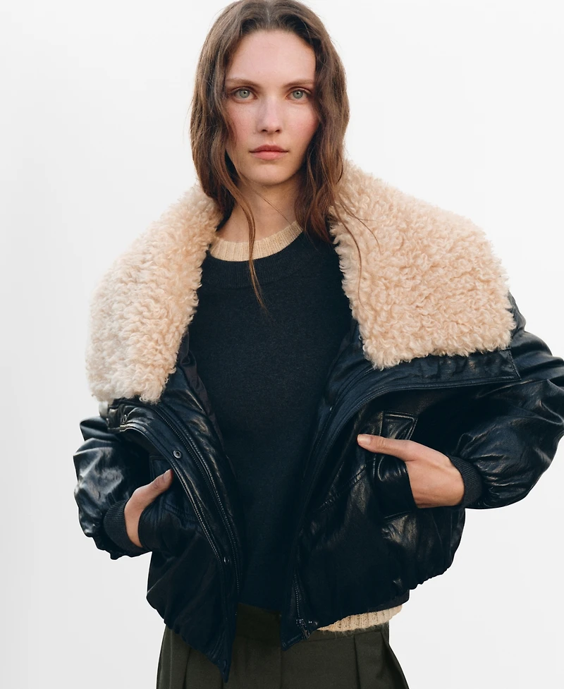 Mango Women's Shearling Collar Leather-Effect Jacket