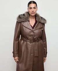Mango Women's Fur Collar Leather-Effect Coat