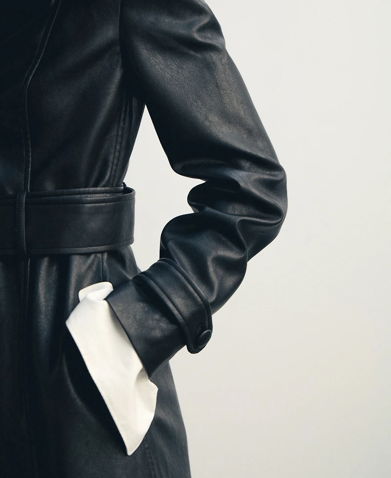 Mango Women's Fur Collar Leather-Effect Coat