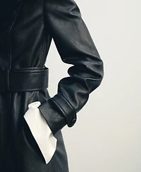 Mango Women's Fur Collar Leather-Effect Coat