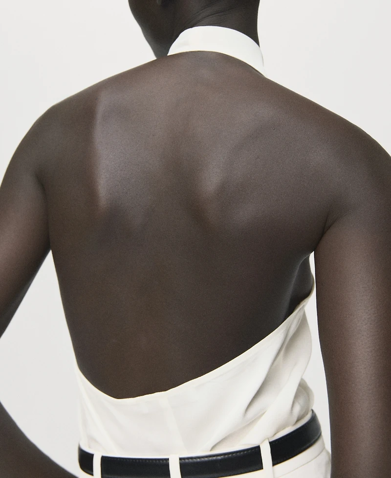 Mango Women's Draped Neck Satin Blouse