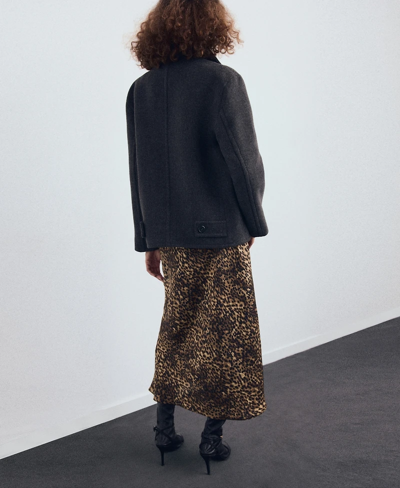 Mango Women's Leopard-Print Satin Skirt