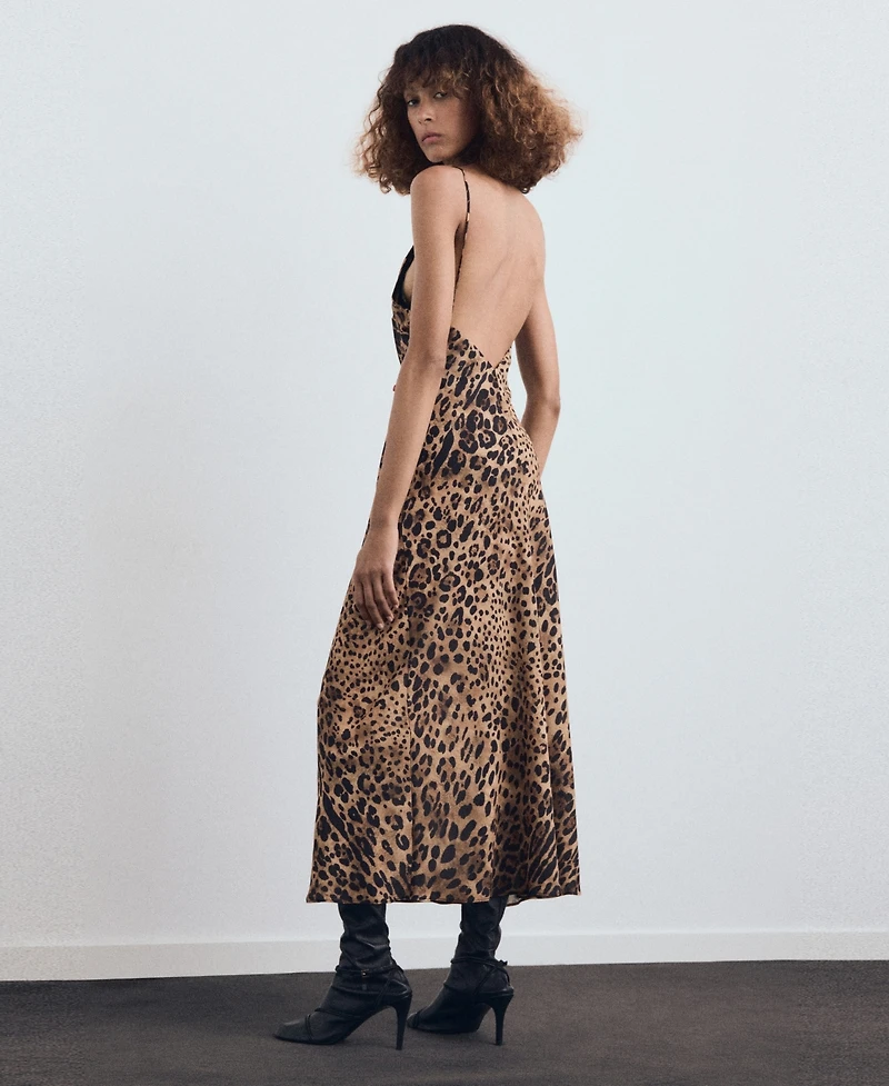 Mango Women's Leopard-Print Open-Back Dress