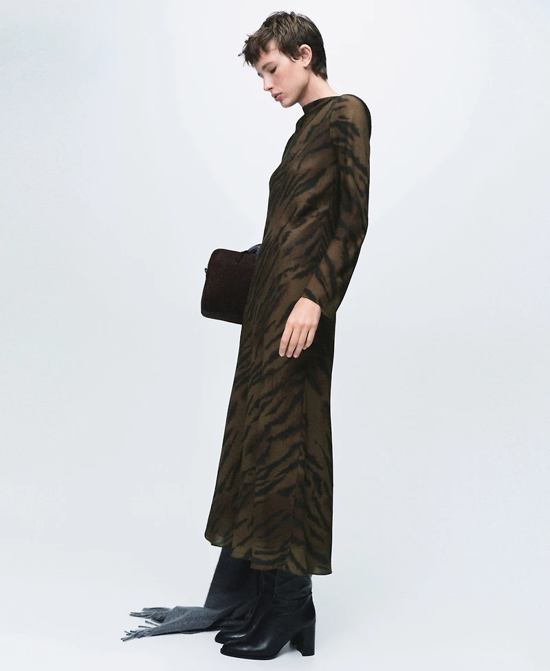 Mango Women's Satin Animal-Print Dress