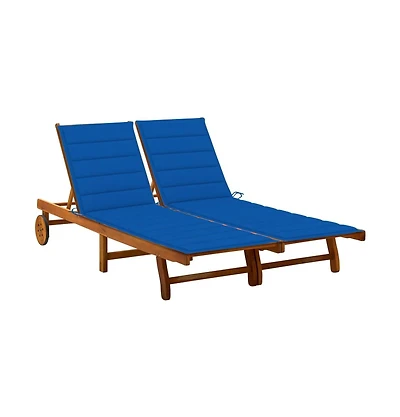 vidaXL Sunlounger Royal blue cushion, Natural wood