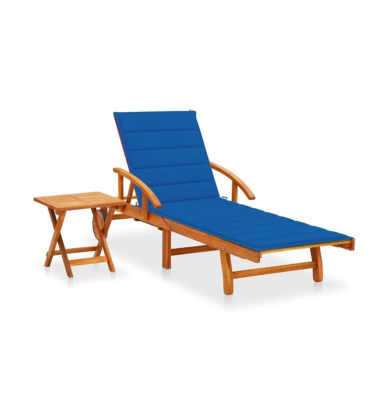 vidaXL Sunlounger With Table Royal Blue, Natural Wood